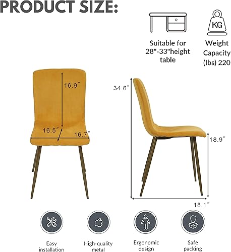 Miniatura 3 de FurnitureR Sillas de comedor, Juego de 4 sillas de comedor, sillas de comedor amarillas, sillas modernas de cocina y comedor, Sillas de cocina