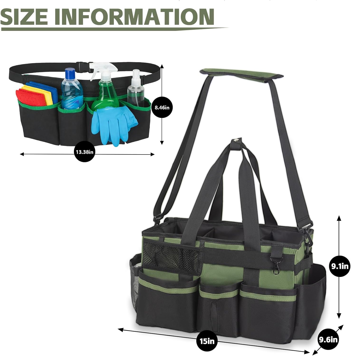 Wearable Cleaning Caddy Organizer & Belt Set, Large Capacity Waterproof Storage with Adjustable Straps & Multi-Pockets, Heavy Duty for Housekeepers & Cleaners | Home, Kitchen, Car & Garden