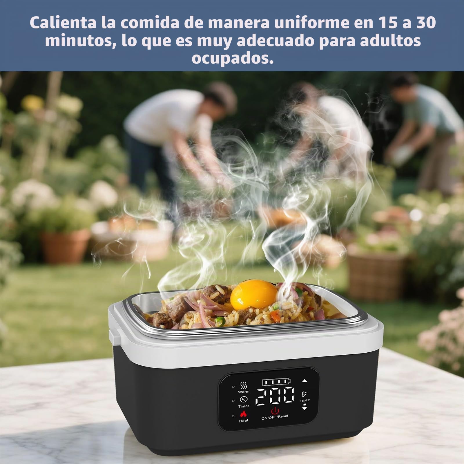 Kouamor Fiambrera eléctrica de 1 L, con batería, aislada y autocalentable, pantalla LED, acero inoxidable 304, con recipientes de almacenamiento (A)