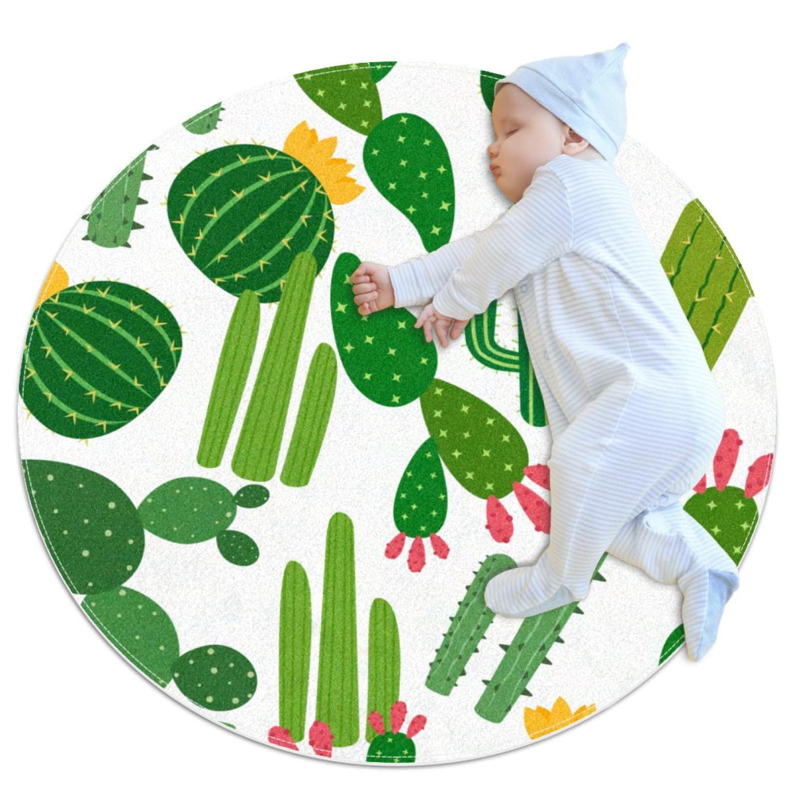 Alfombra redonda infantil de cactus y flores JDEZ 80x80cm para juegos