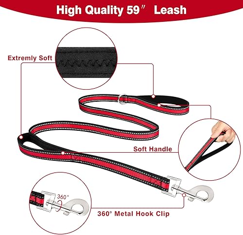 Miniatura 4 de WINSEE Juego de collar y correa de arnés para mascotas arnés reflectante todo en uno sin tirones con hebillas ajustables para cachorros perros