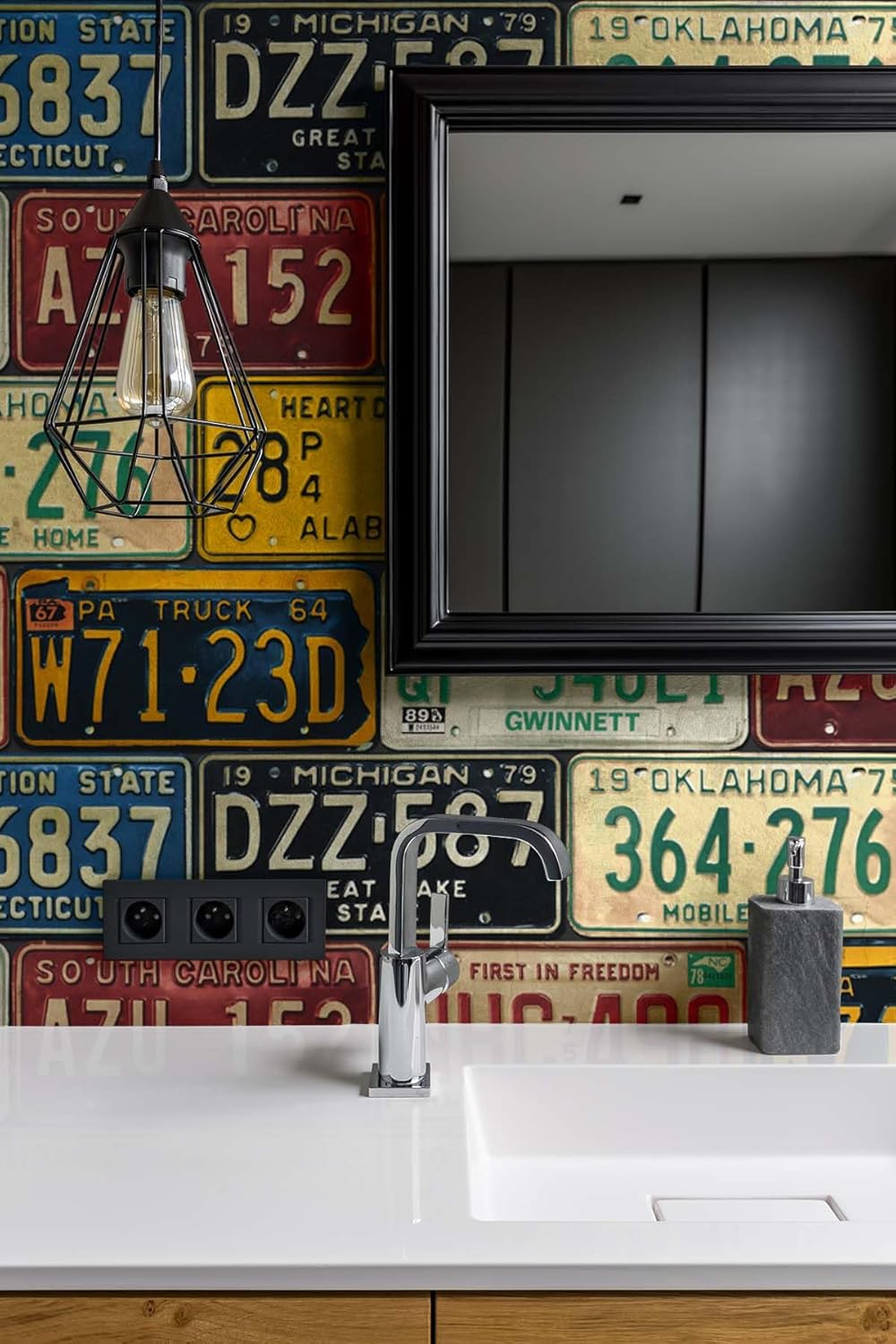 NextWall Harry & Grace License Plates Novelty Peel and Stick Wallpaper (Multicolored)