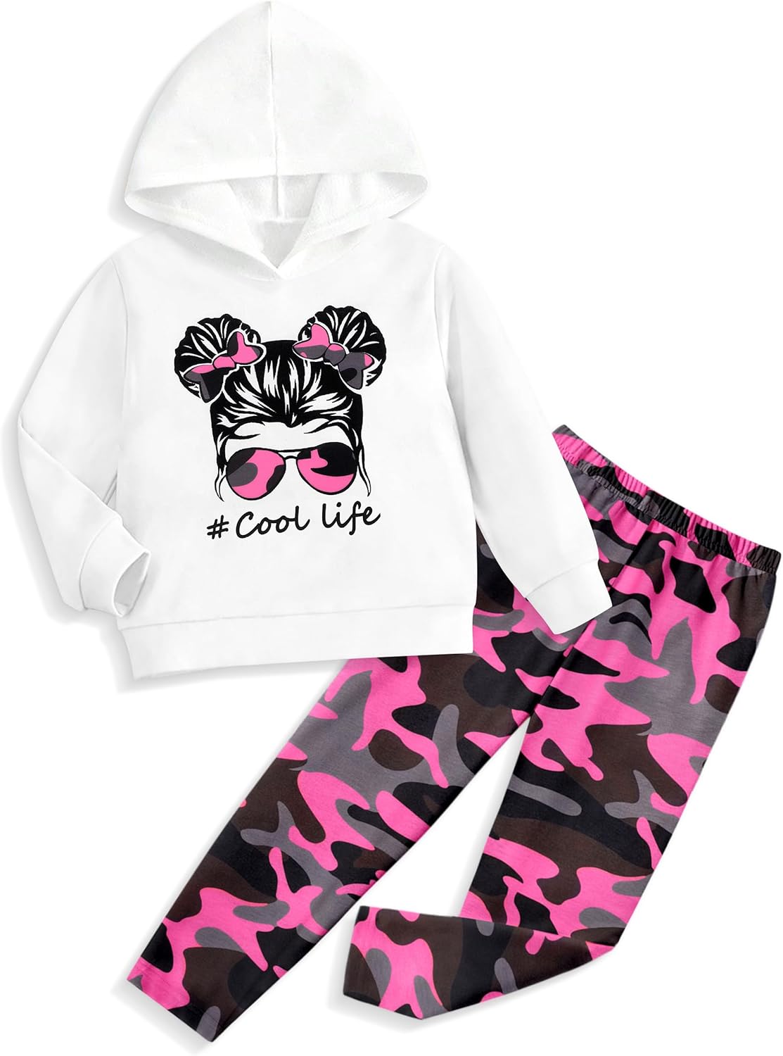 Toddler Girl Clothes Camo Graphic Hoodie Sweatshirt Little Girls Clothes Leggings Sweatpants 2PCS Outfits 3-8Y