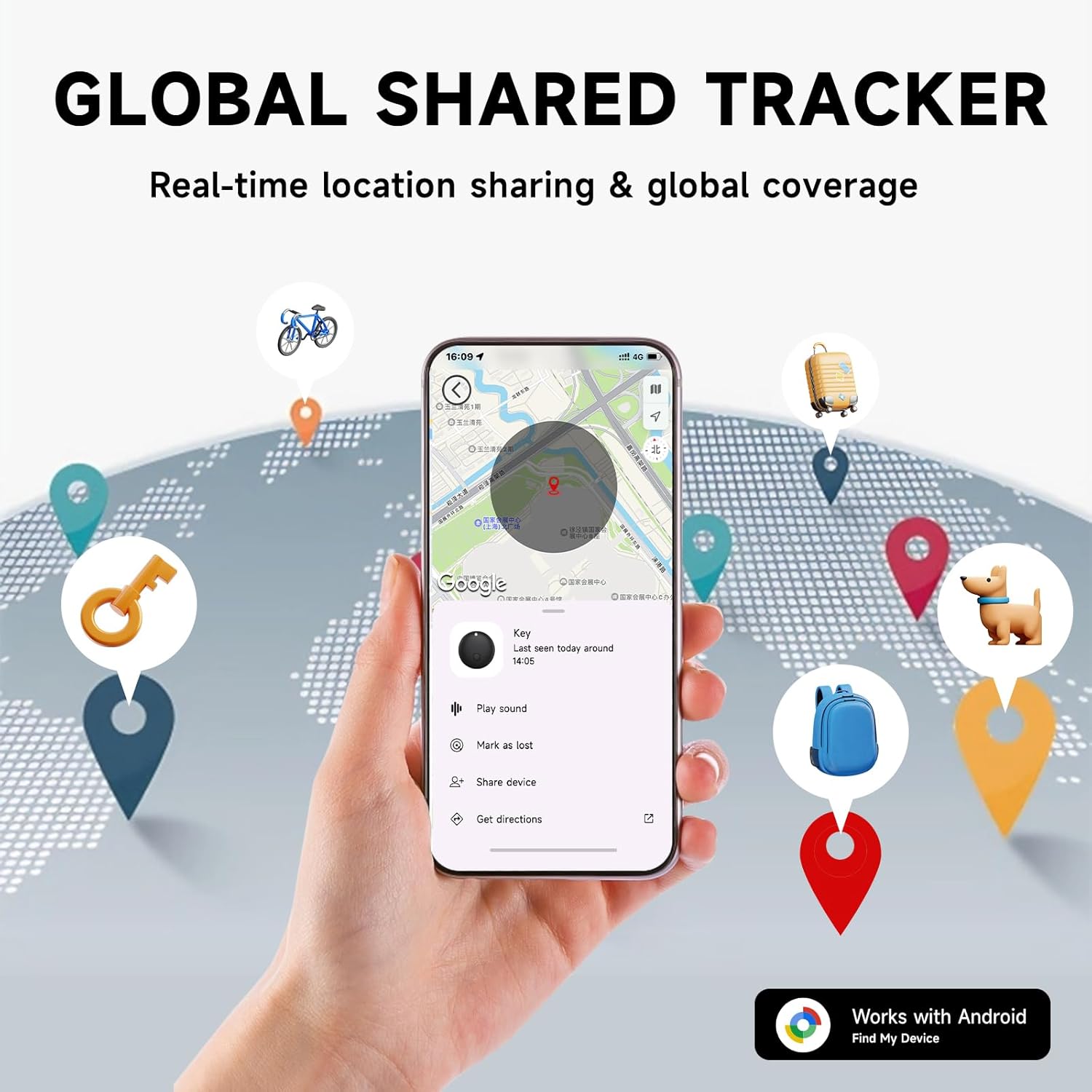 Keychain with Tracker for Android, Key Finder and Item Locator, Works with Google's Find My Device App, Heavy Duty Car Key Chain for Men (Black)
