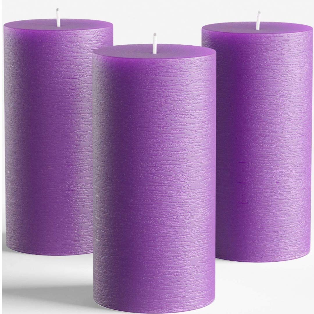 Sapi'S Lavender Scented Purple Pure Wax Marble Pillar Candles (2" x 4" ), Lavender Scented Purple Smokeless, For Home Decoration/Diwali/Romantic Dinner/Birthday Parties/Indoor/Outdoor, Burn Time: 15-18 Hours (Lavender, Purple), Pack of 3