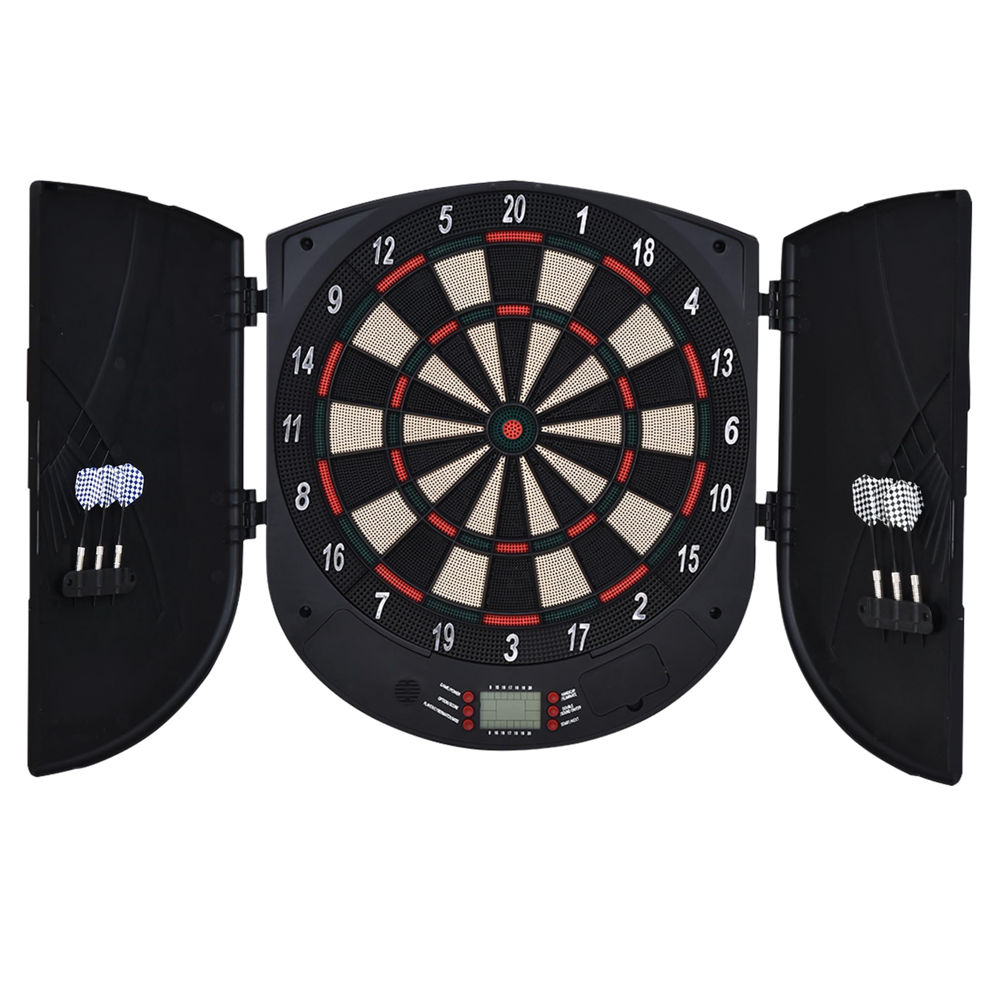 HOMCOM Cible de Jeu de Fléchettes Électronique Refermable avec 26 Jeux, Affichage LCD, Haut-Parleur, jusqu'à 8 Joueurs, Noir