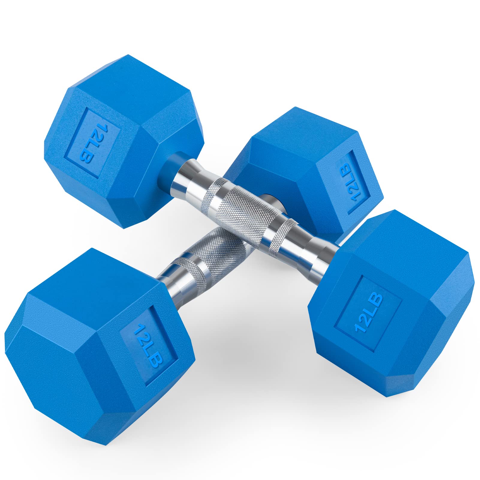 Portzon 8 Colors Options Compatible with Set of 2 Rubber Dumbbell Weight 5-50 LB Anti-Slip Anti-roll Hex Shape