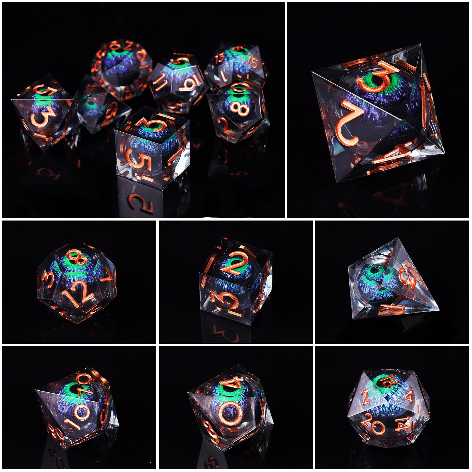 ORUZA 7 PCS Dragon Eye DND Dice Liquid Core D&D Dice Resin Sharp Edge Polyhedral D&D Dice Set for Dungeons and Dragons Role Playing Die D20 D12 D10 D8 D6 D4 D% - Image 2