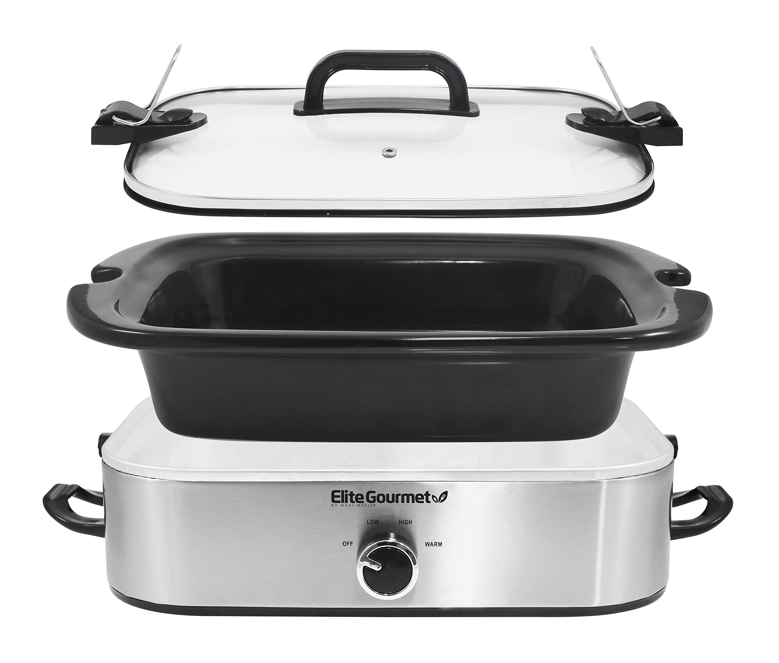 Elite Gourmet MST-5240SS Mijoteuse avec couvercle verrouillable, température réglable, fonction de maintien de la chaleur, passe au four et au lave-vaisselle, contenance 3,3 L, acier inoxydable