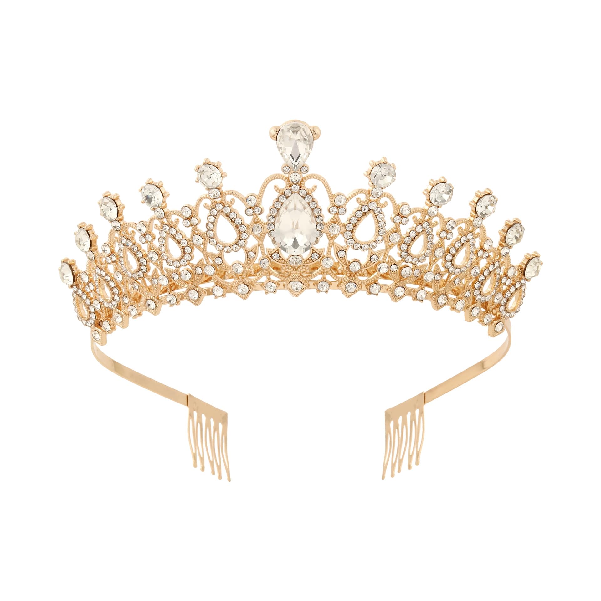 rvm jewels Crystal Tiara Wedding Crown For Bride Gold with Rhinestones Comb For Woman and Girls-picture-37
