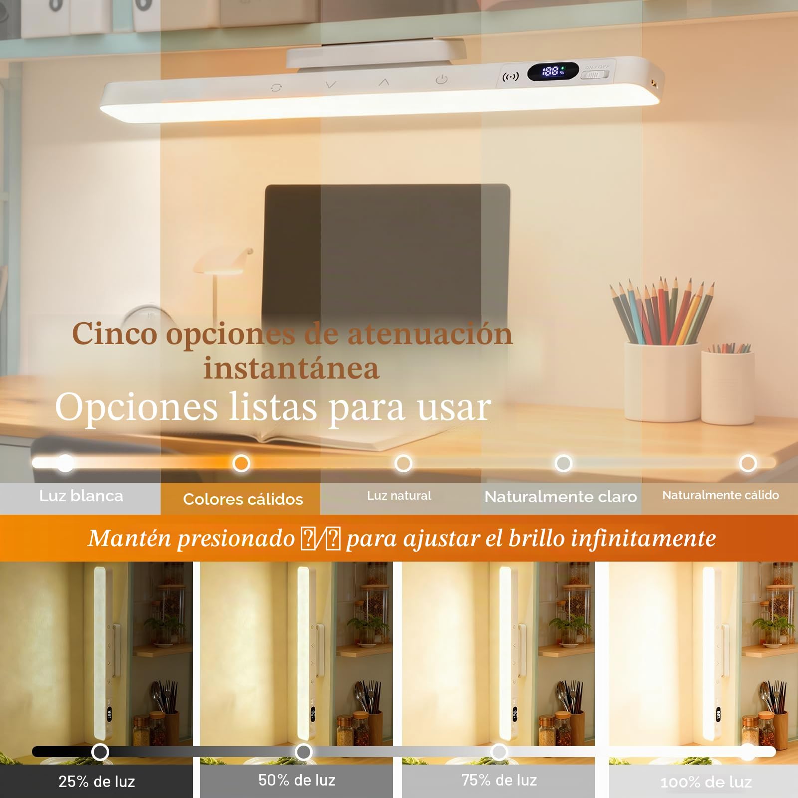 Luz LED Sensor Movimiento Cocina, Luces LED Cocina USB Recargable Magnética, Luz Armario Sensor Movimiento para Kitchen Barras