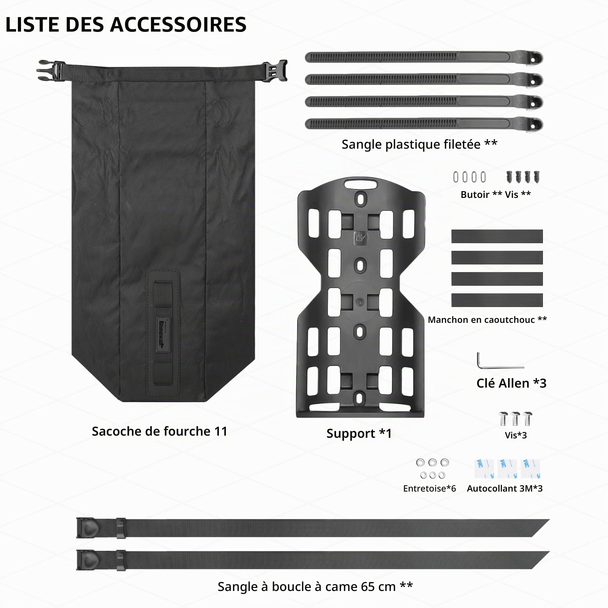 Rhinowalk Sacoche de vélo imperméable pour porte-bagages 6,5 L Sacoche avant de vélo pour porte-bagages avant Sacoche pour fourche de vélo