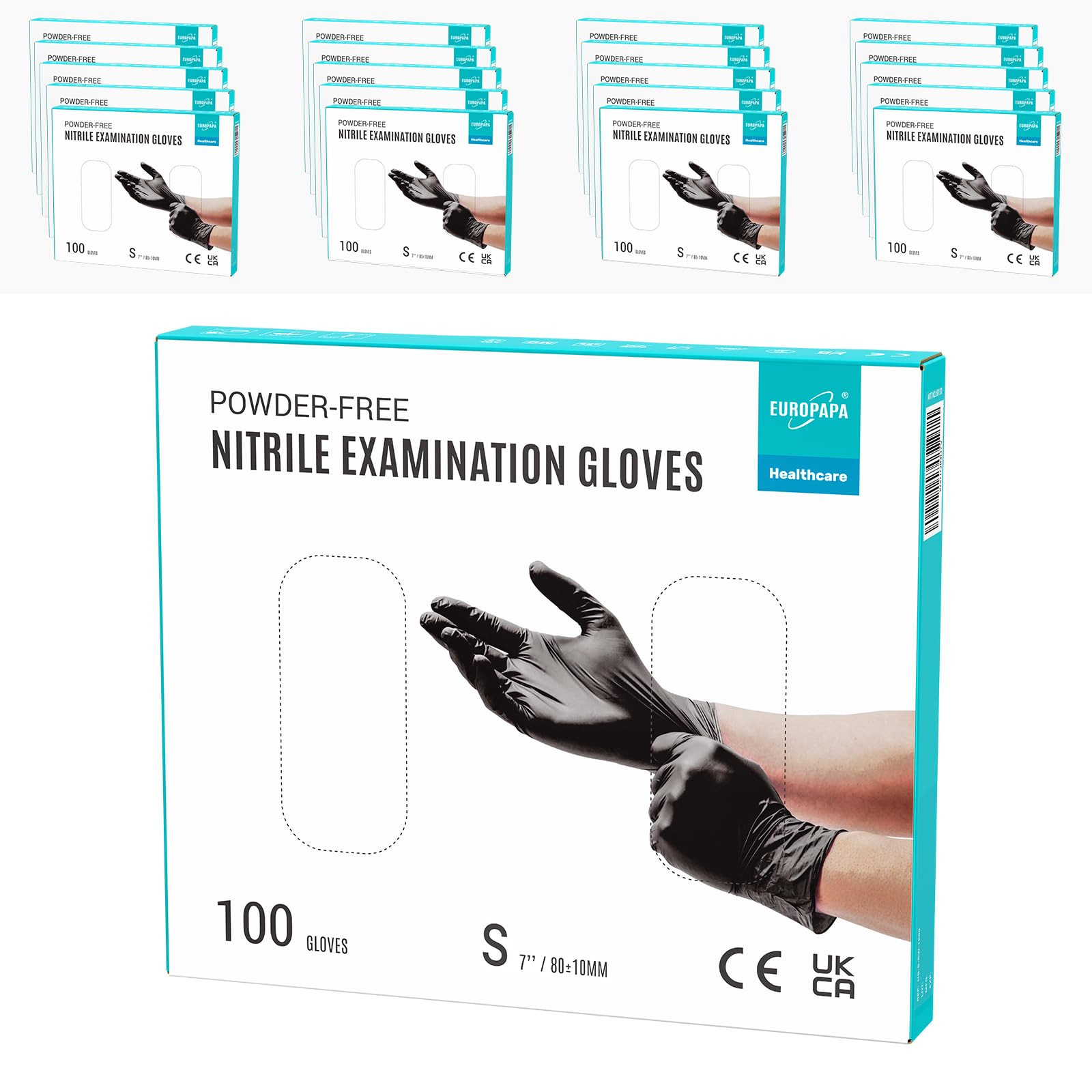 EUROPAPA® 2000 Stück (20x100) Nitrilhandschuhe Box Einweghandschuhe, Einmalhandschuhe, Untersuchungshandschuhe, puderfrei, ohne Latex, unsteril, latexfrei, disposible gloves (S, Schwarz)