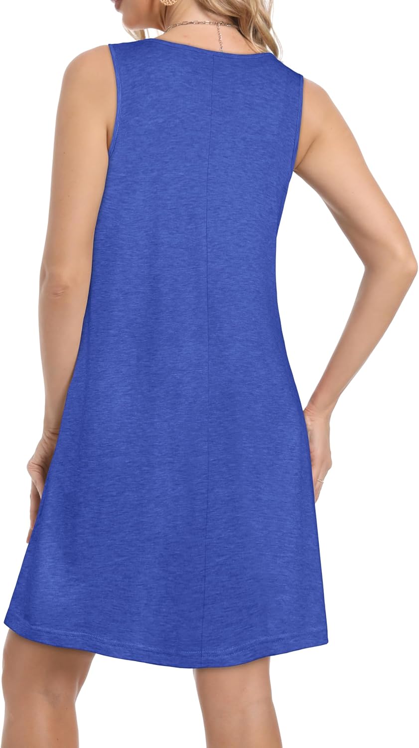 Sundresses for Women Casual Summer Pleated Front Loose Sleeveless Tank Dress with Pockets - Image 6