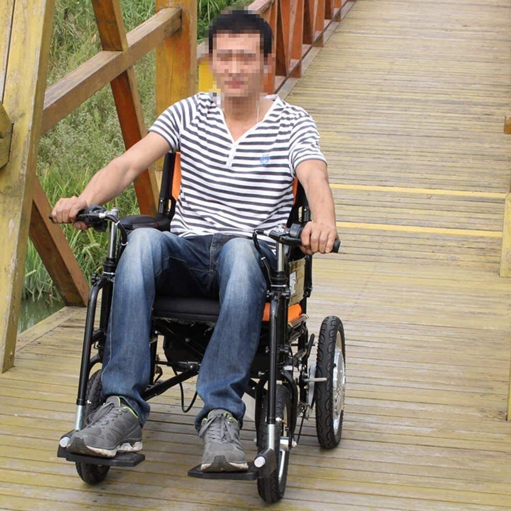 MU Silla de Ruedas Eléctrica Ancianos, Los Discapacitados Ancianos, Enfermería Plegable Portátil de Cuatro Ruedas Scooters Eléctricos, Capacidad de Carga 100 Kg @, Batería de Litio de 10A,20A Batería