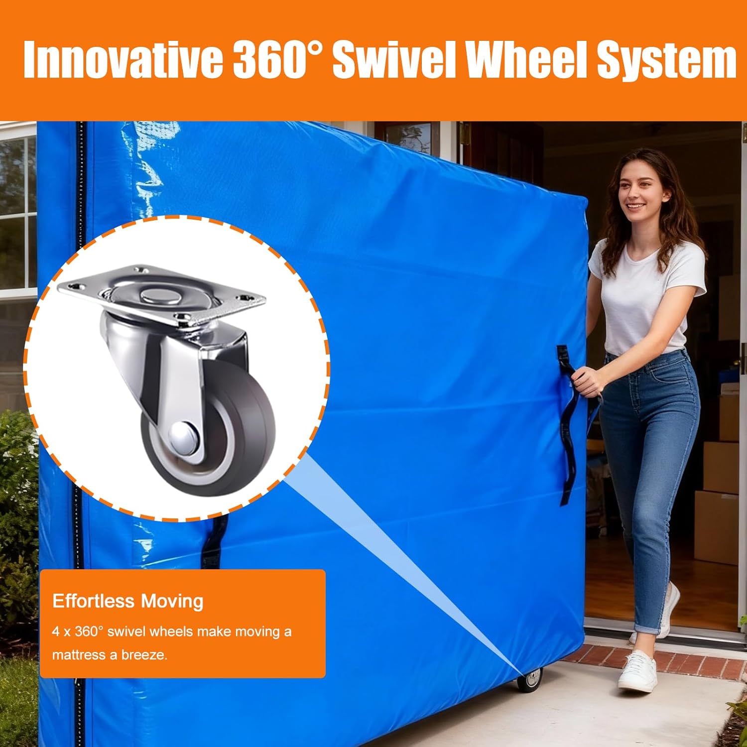 Mattress Bags for Moving, Queen Mattress Cover with Wheels, Handles and Zipper, Made of Heavy Duty 150g PE Waterproof Fabric ( for Queen Size Mattress 60" x 80" )