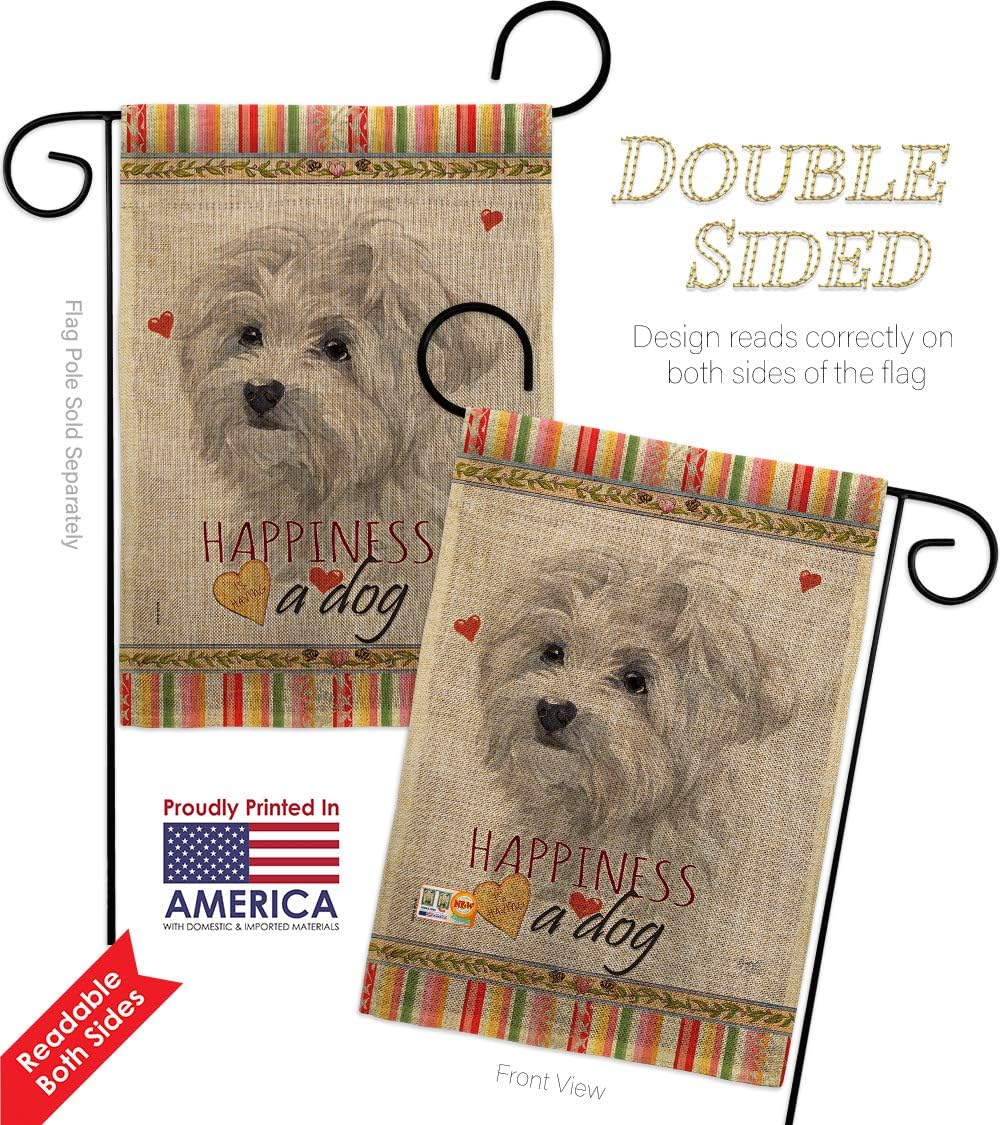 Maltese Happiness Burlap Burlap Garden Flag Animals Dog Puppy Spoiled Paw Canine Fur Pet Nature Farm Animal Creature Small Decorative Gift Yard House Banner Double-Sided Made In USA 13 X 18.5