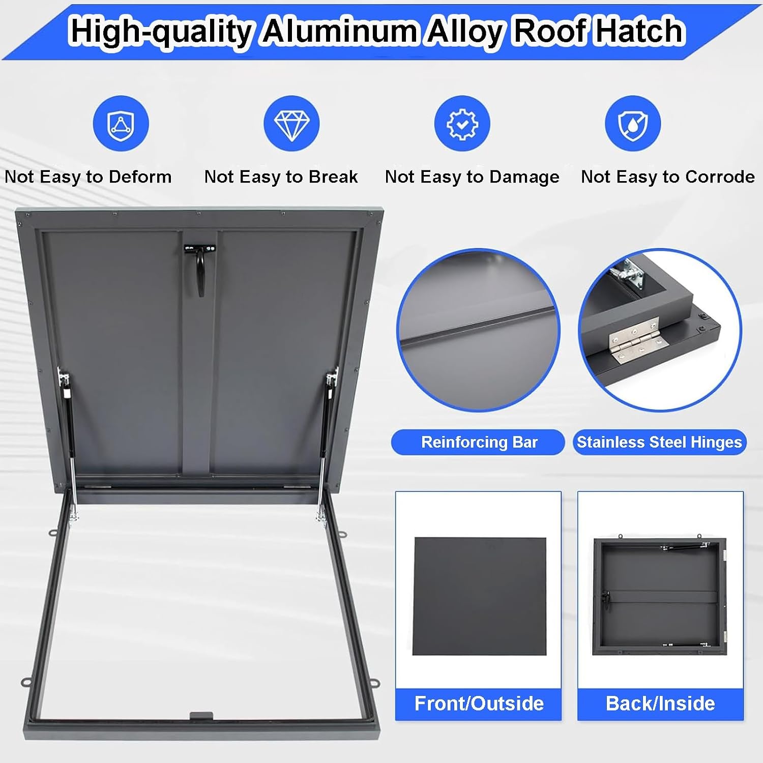 Stainless Steel Roof Access Hatch, Galvanized Powder Coated Gray Metal Manhole Cover, 70x70cm Ventilation Plate for Commercial Cellars & Roofs