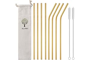 ALINK 10.5" Long Reusable Gold Metal Drinking Straws