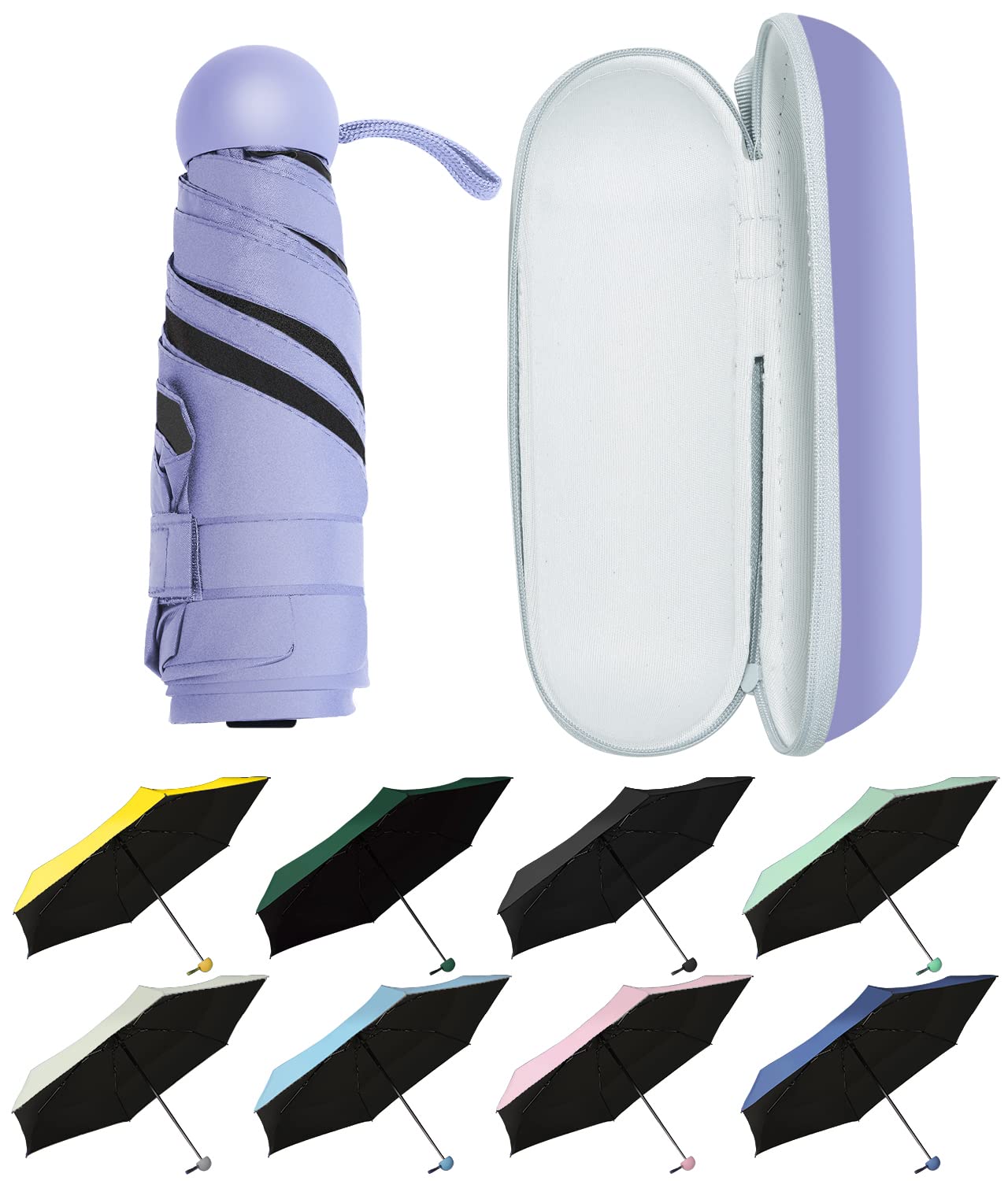 UVANTI Mini Travel Umbrella with Case – Lightweight Sun & Rain Parasol, Compact Pocket Size for Backpack or Purse, UV Protection for Kids, Girls, Boys