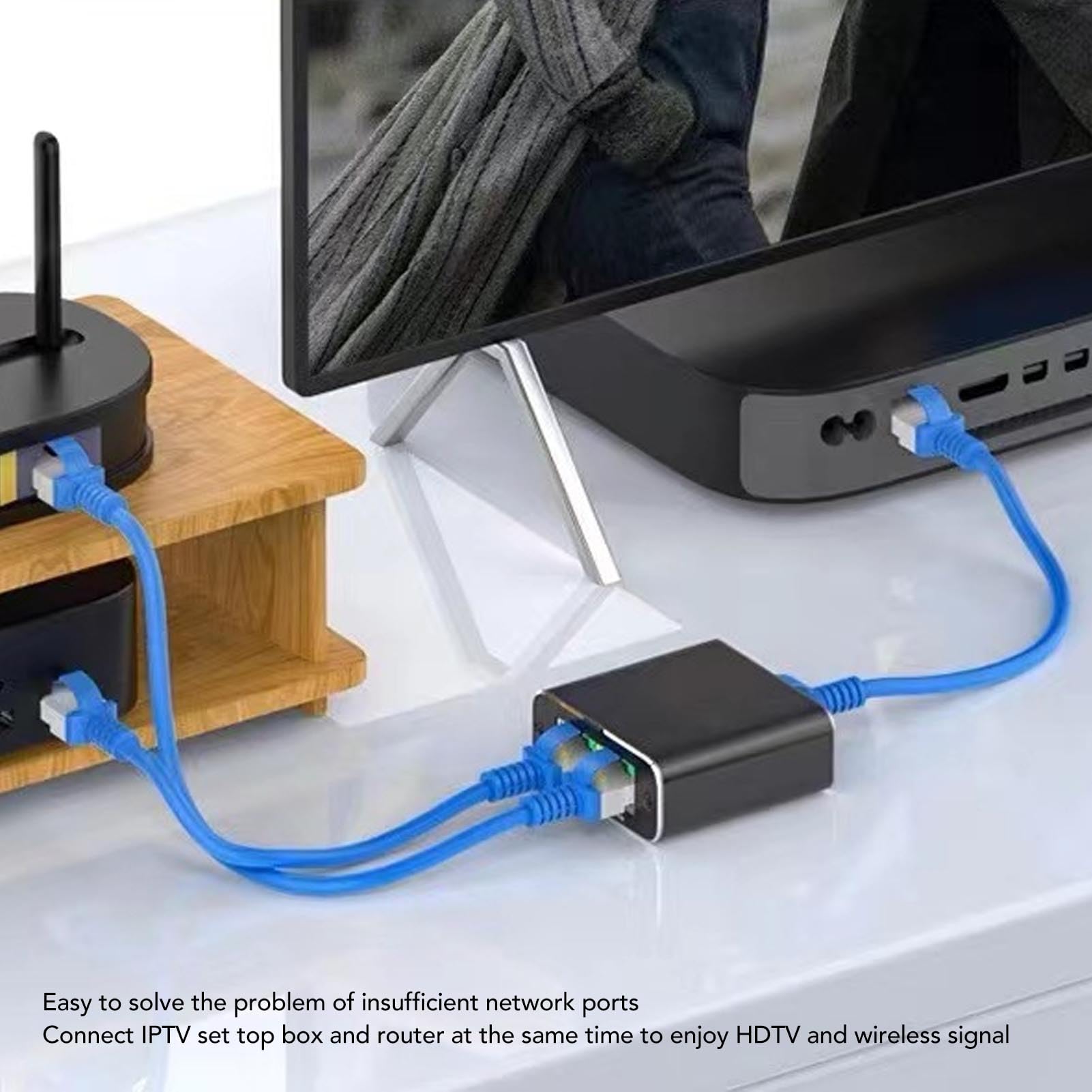 Rozdzielacz Ethernet RJ45 1 na 2 Udziały, Karta Sieciowa Gigabit 1000Mbps, Rozdzielacz Ethernet RJ45 Udostępnianie Dwóch urządzeń za pomocą Kabla Zasilającego USB Zgodny z Cat5