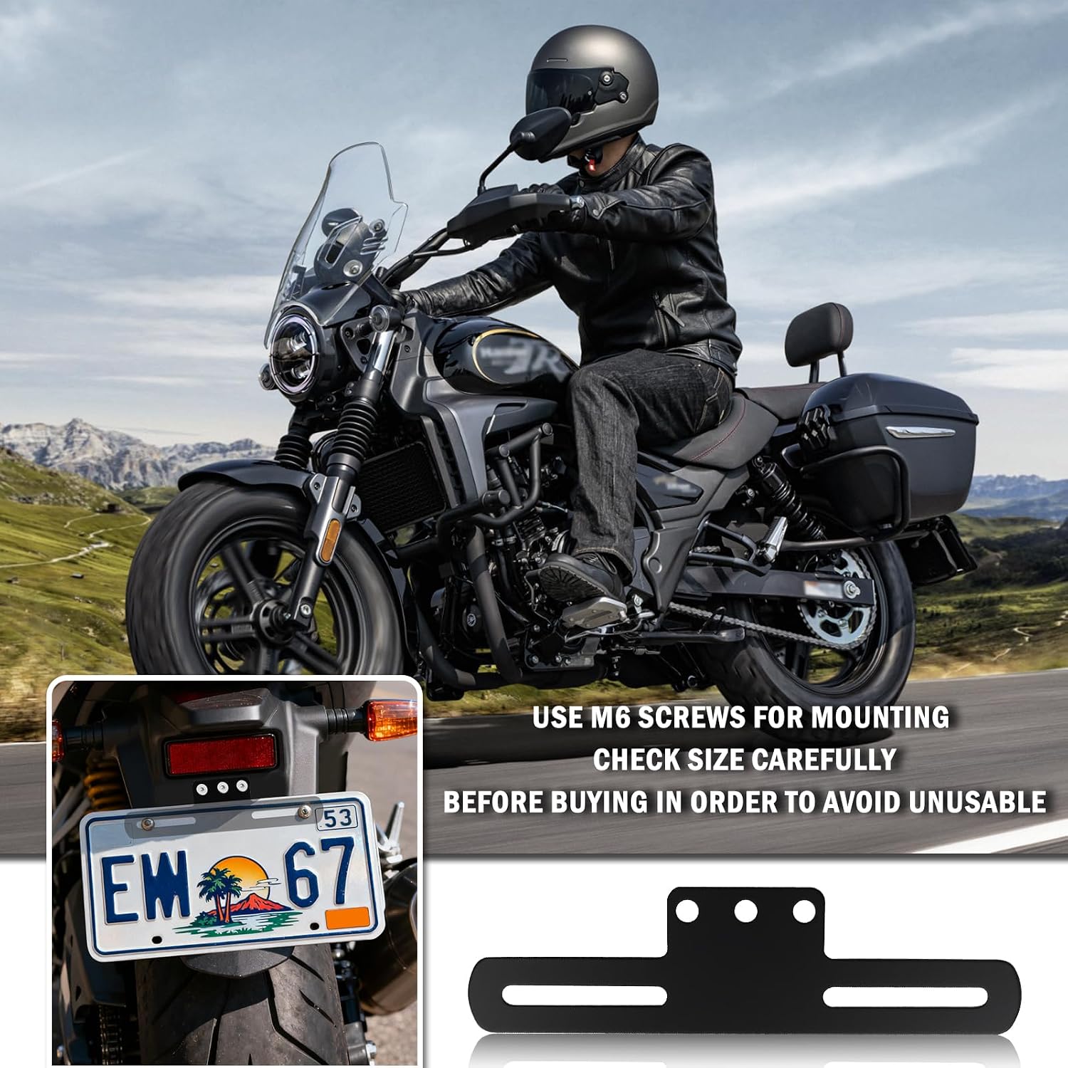 Motorcycle License Plate Bracket,Heavy Duty Motorcycle License Plate Holder Compatible with Tail Rear Lights,Universal Motorcycles Plates Mount Fits Most Motorcycles,ATVs