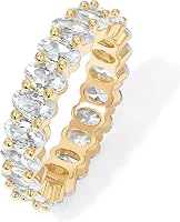 PAVOI 14K Gold Plated Oval Cubic Zirconia Stackable Eternity Rings for Women - 5mm Dainty Love Bands