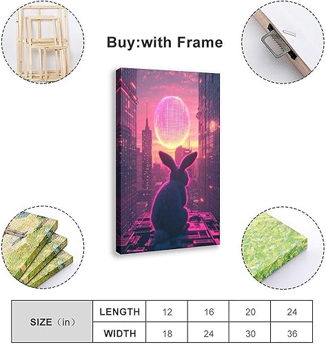 Miniatura 2 de Retro Futuristic Easter Wall Art  Neon Bunny with Cyber Egg  Synthwave 80s Sci-Fi Cityscape Poster  Unique Easter Decor & Gift for Vaporwave Fans