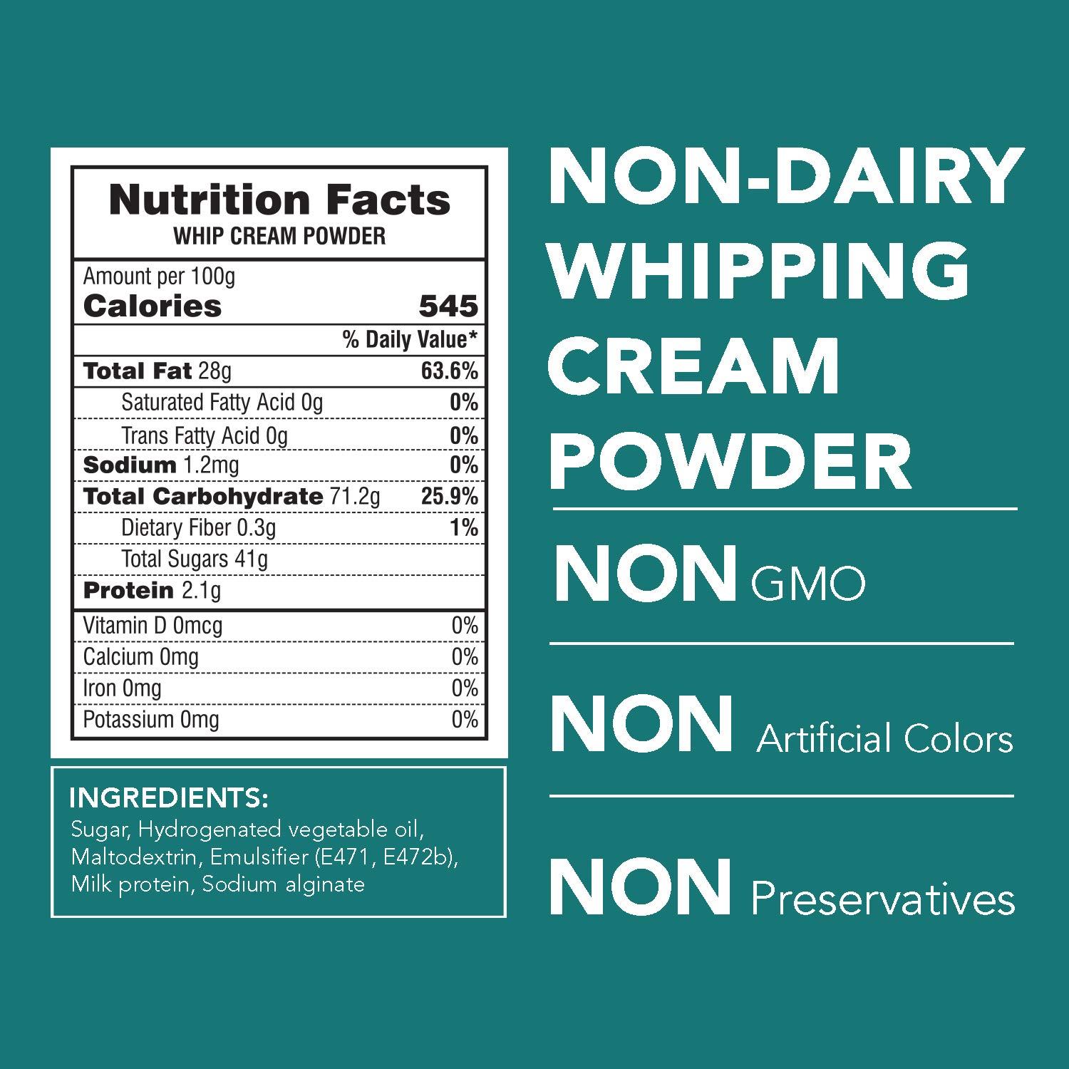 JOSEF MARC Non-Dairy Whipping Cream Powder, 1.5 LBS - Instant & Easy to Use, All-Natural Ingredients & Gelatin Free | Formulated in Switzerland.