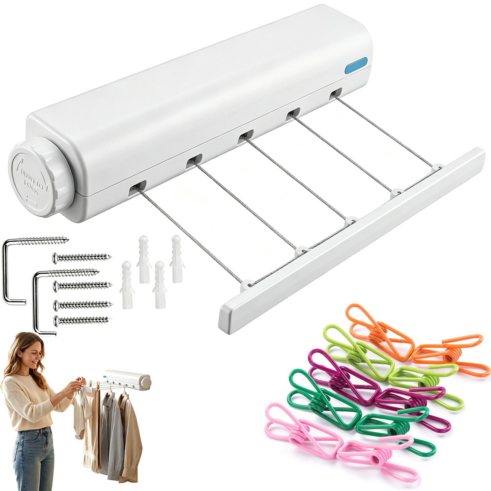 Retractable Multi-line Clothesline Dryer, Wall Mounted Laundry Rack (1Pcs)