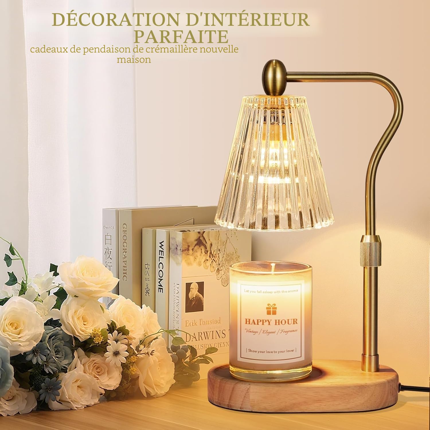 Loowoko Lampe Chauffe Bougie, Chauffage Bougie avec Minuterie et Variateur,Réglable en Hauteur,avec 2 Ampoules,Candle Warmer Lamp pour Bougies Parfumées en Verre, Maison, Chambre, Décoration