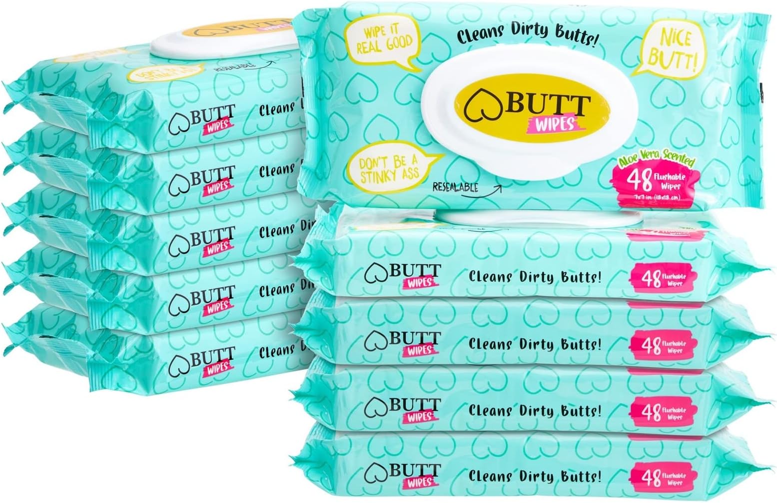 BLUE PANDA Flushable Butt Wipes - Aloe Vera Comfort for Gentle Cleansing - Scented Flushable Wipes for Adults - Travel Essentials & Septic Safe Design - Pack of 10, 48 ct