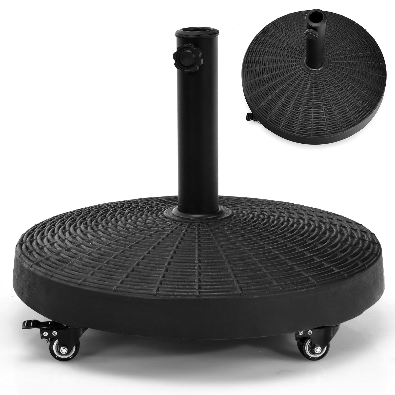 RELAX4LIFE Pied de Parasol à roulettes 23kg en Résine, Base de Parasol Rond