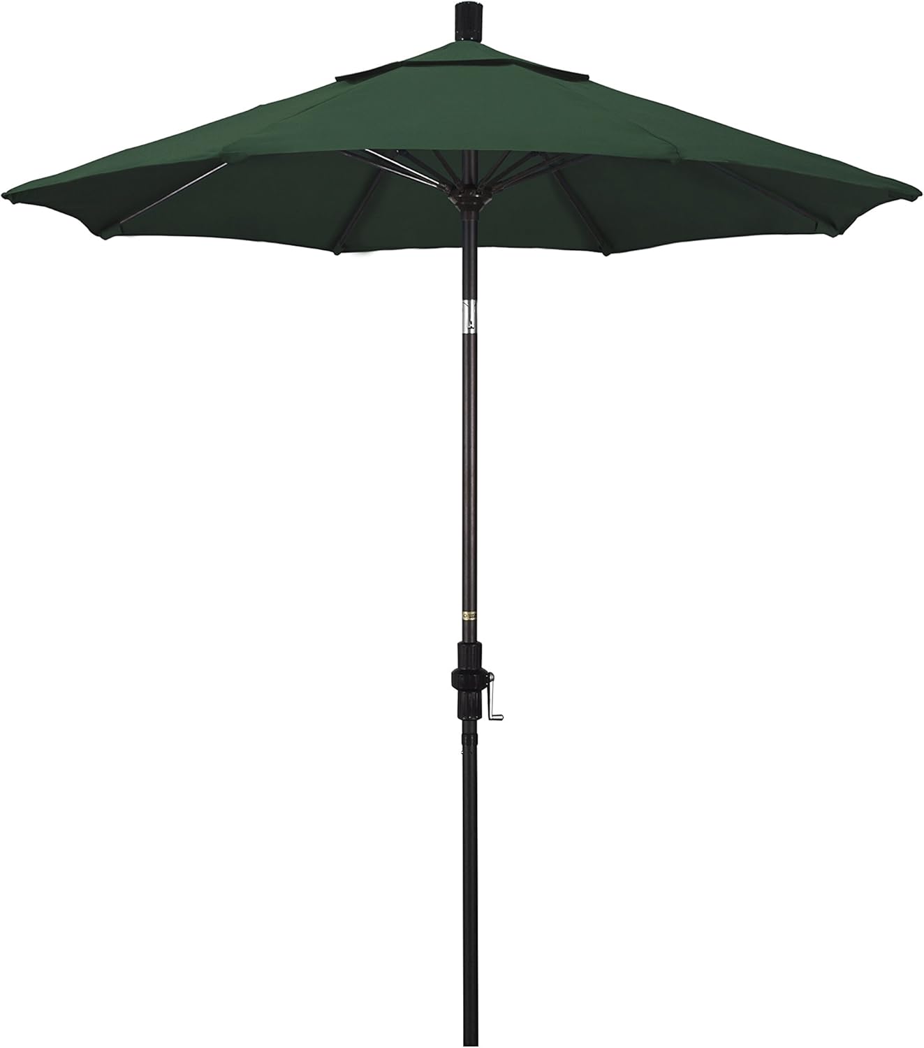 California Umbrella 7.5' Round Crank Lift, Collar Tilt, Aluminum Pole, Fiberglass Rib Patio Umbrella, Bronze Finish, Hunter Green