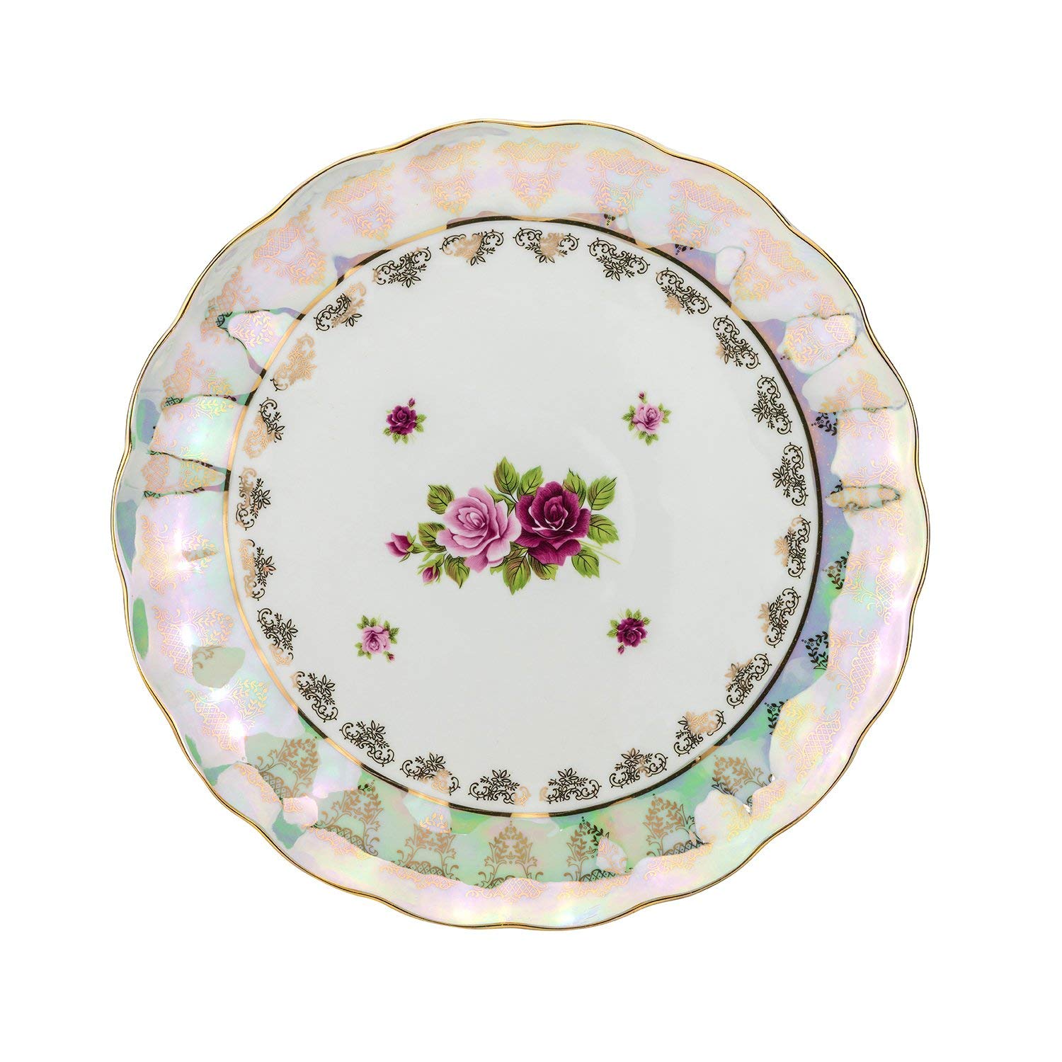Royalty Porcelain Nacre Serving Platter, Vintage Roses 24K Gold (14R)