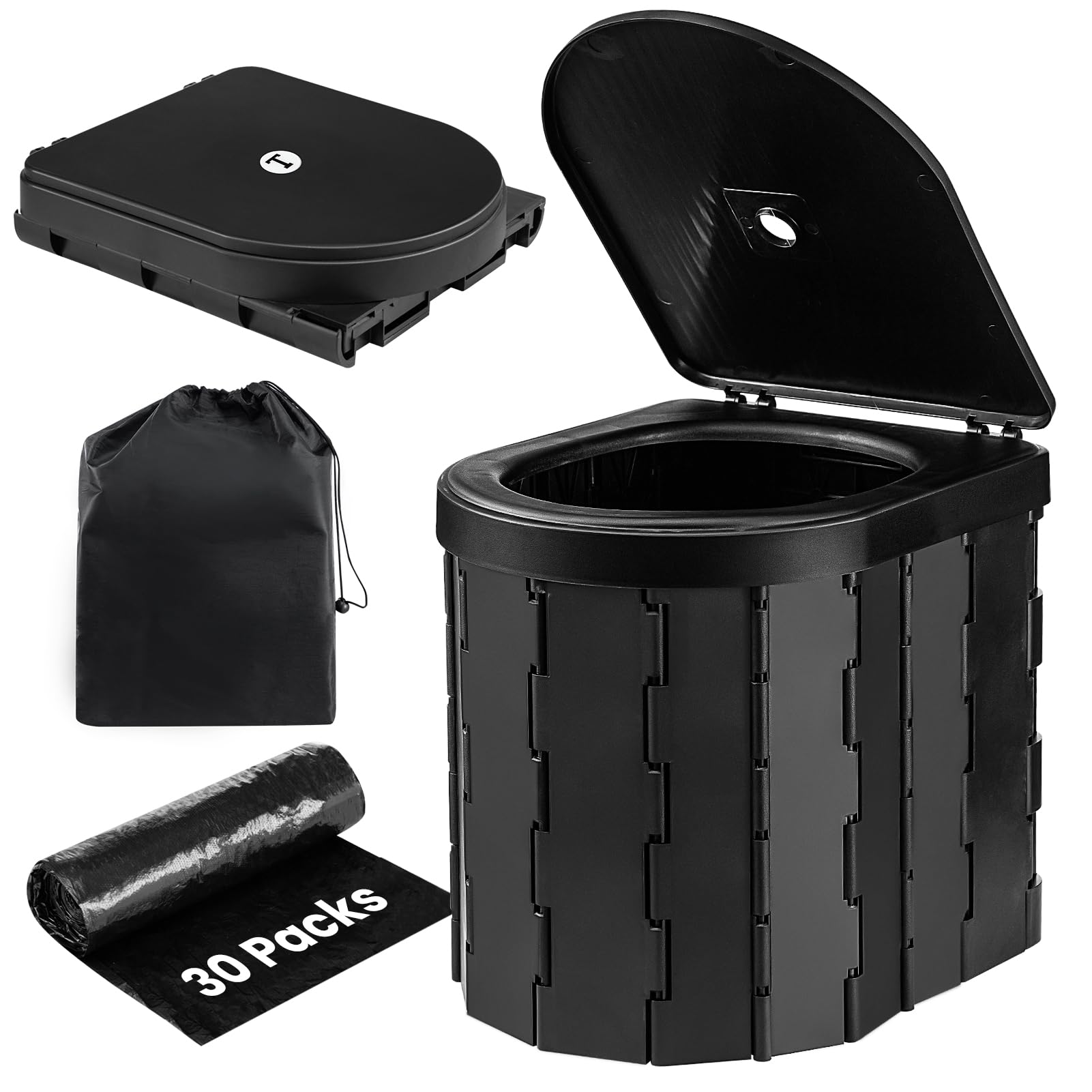 GROWNEER Portable Travel Toilet for Adult Camping, Outdoor Foldable Bucket with Lid, Collapsible Design for Campervan, Trip, Picnic, Fishing