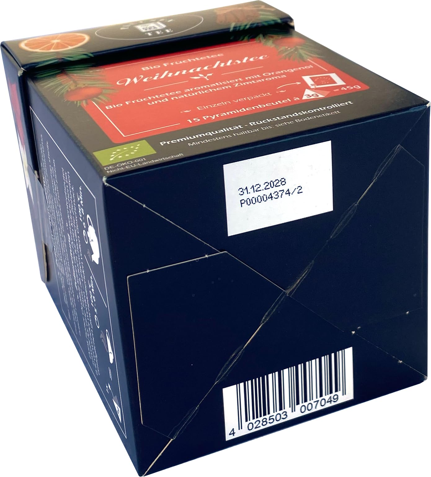 Paulsen - Bio Weihnachtstee - Früchtetee - im Pyramidenbeutel, einzeln kuvertiert - 15 x 3 g pro Faltschachtel- 45g (12er-Pack)
