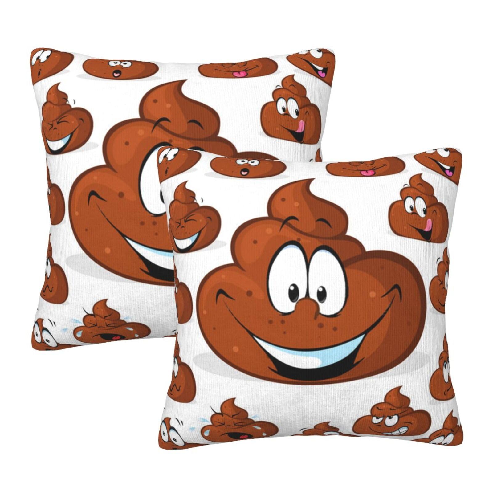 Taies d'oreiller Funny Poop lot de 2 carrées 63x63 en coton imprimé pour lit