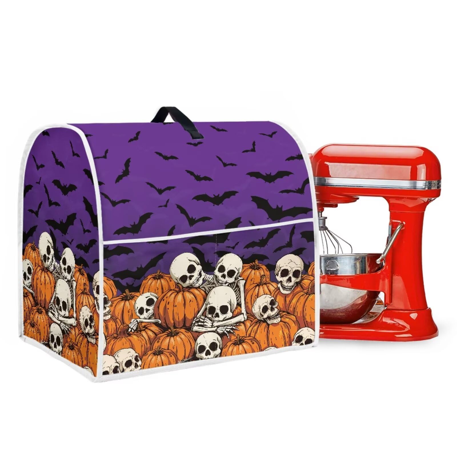 Skull and Bat Kitchen Aid Covers for Stand Mixer 6-8 qt HalloweenDecoration Small Kitchen Appliance Covers Suitable for Most Mixer Food Processor