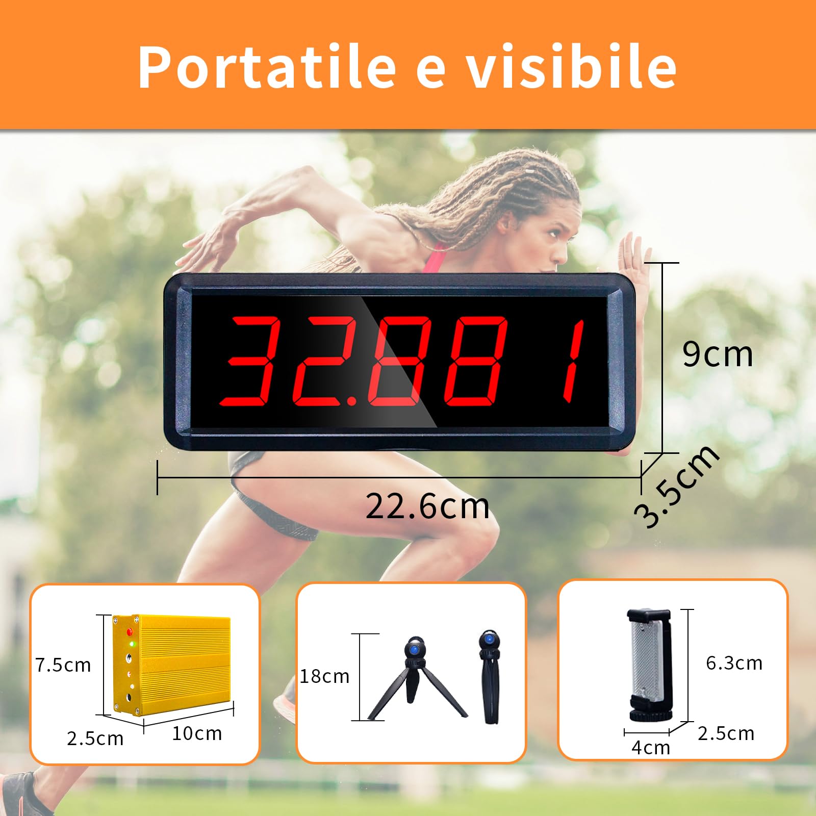 LUCKY TIME Cronometro laser wireless per sprint, sistema di allenamento laser a batteria per sprint su distanze di 40 e 60 iarde, display a LED rosso, cronometro da corsa per allenamento di velocità