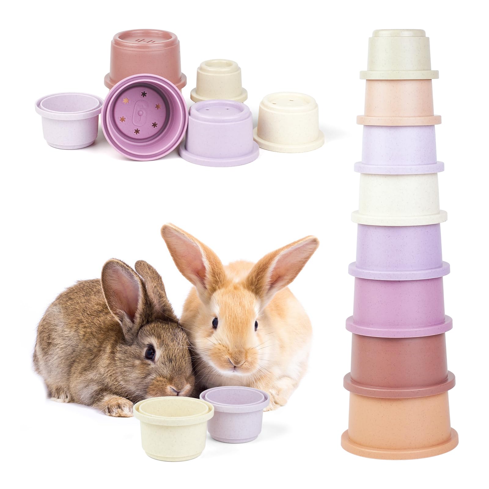 JINTANG 8 PCS Stacking Cups for Small Animal Toys,Rrabbit stacking cups Toys of Different Sizes,Nesting Toys for Bunny Guinea Pig Hiding Food and Playing (purple series)