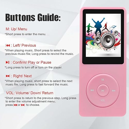 Miniatura 3 de Reproductor MP3 de 128 GB con Bluetooth 5.2, reproductor de música portátil rosa para niños con altavoz HD integrado, radio FM, grabadora de voz,