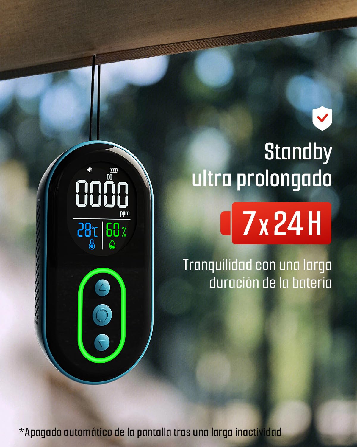 GasDoc DS-399 Detector de Monóxido de Carbono, Detector CO Portátil 3-en-1 Recargable con Alertas Sonoras & Visuales para Viajes Camping, Medidor de CO para Casa, Coche Tienda de Campaña - Azul Oscuro