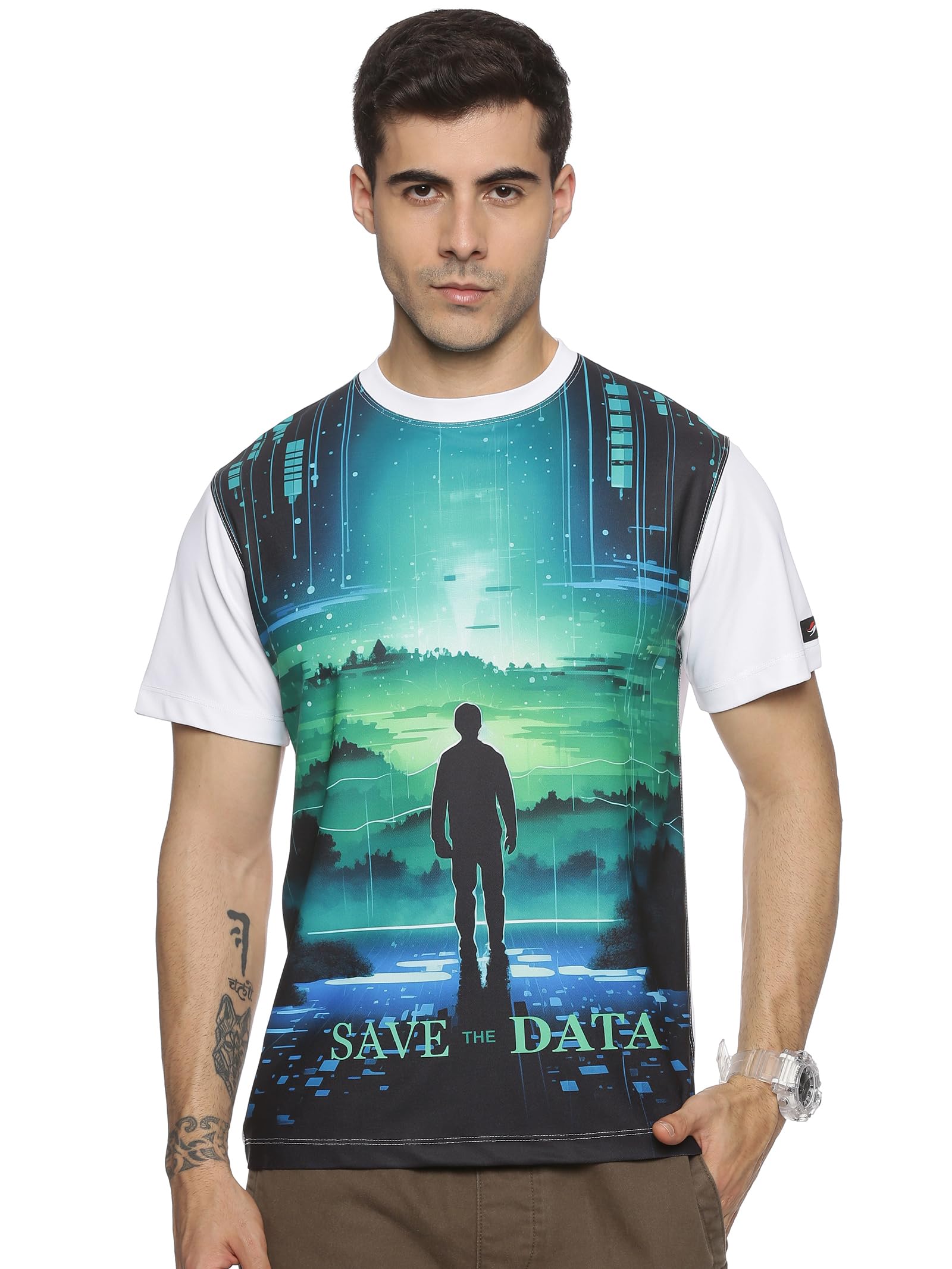 ABLINGMen's Limited Edition Save The Data T-Shirt | Professionally Me White Tech Graphic Tee | 200gsm Polyester with UPF 50+ & Moisture-Wicking | Unique Printed Tshirt for IT Data Professionals