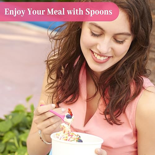 Miniatura 7 de 500 cucharas de plástico, cucharas desechables de alta calidad, cubiertos de plástico duraderos, cucharas de degustación multicolor para suministros