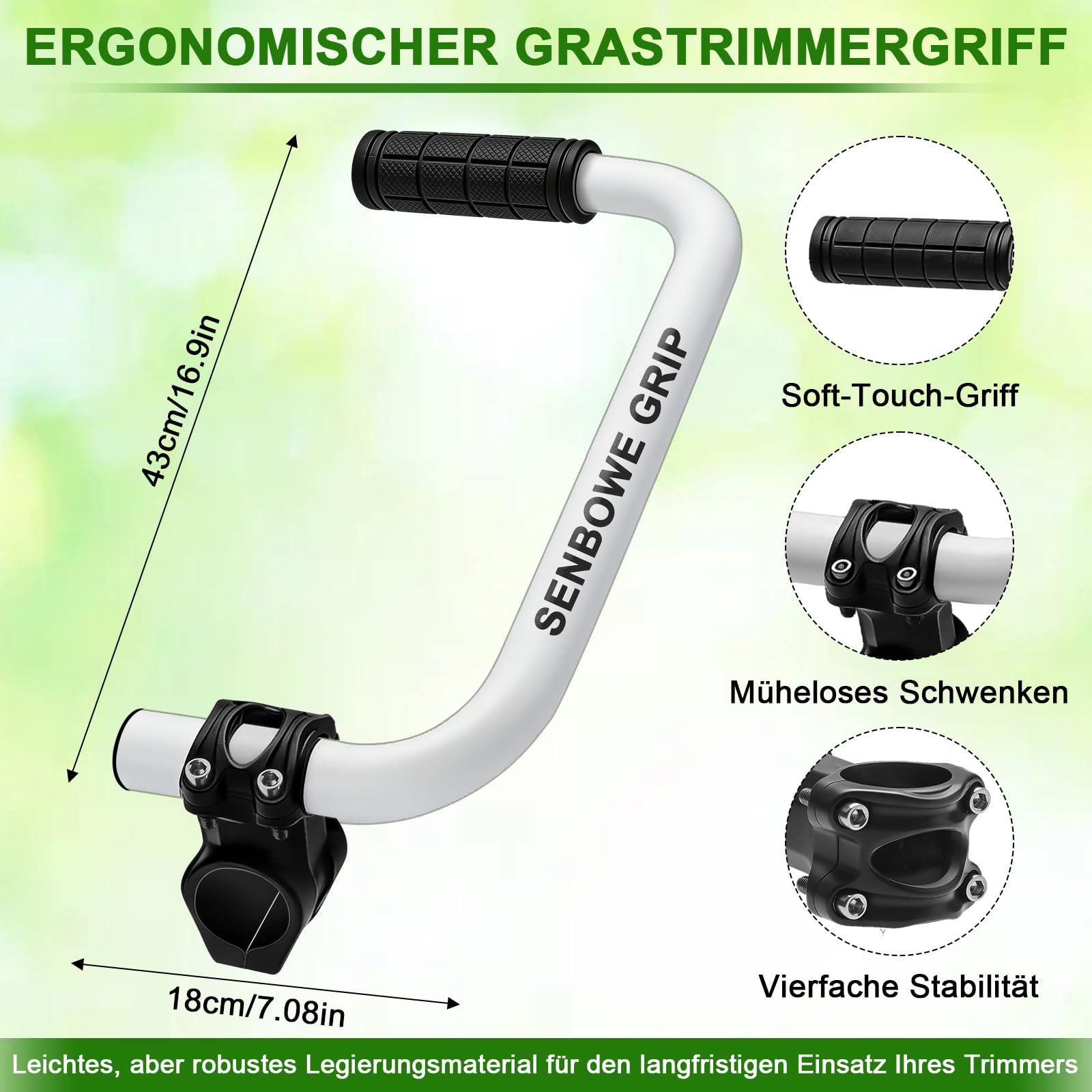 Extensión del mango de la cortadora de césped, mango ergonómico para desbrozadora, mango universal para cortar fácilmente el patio