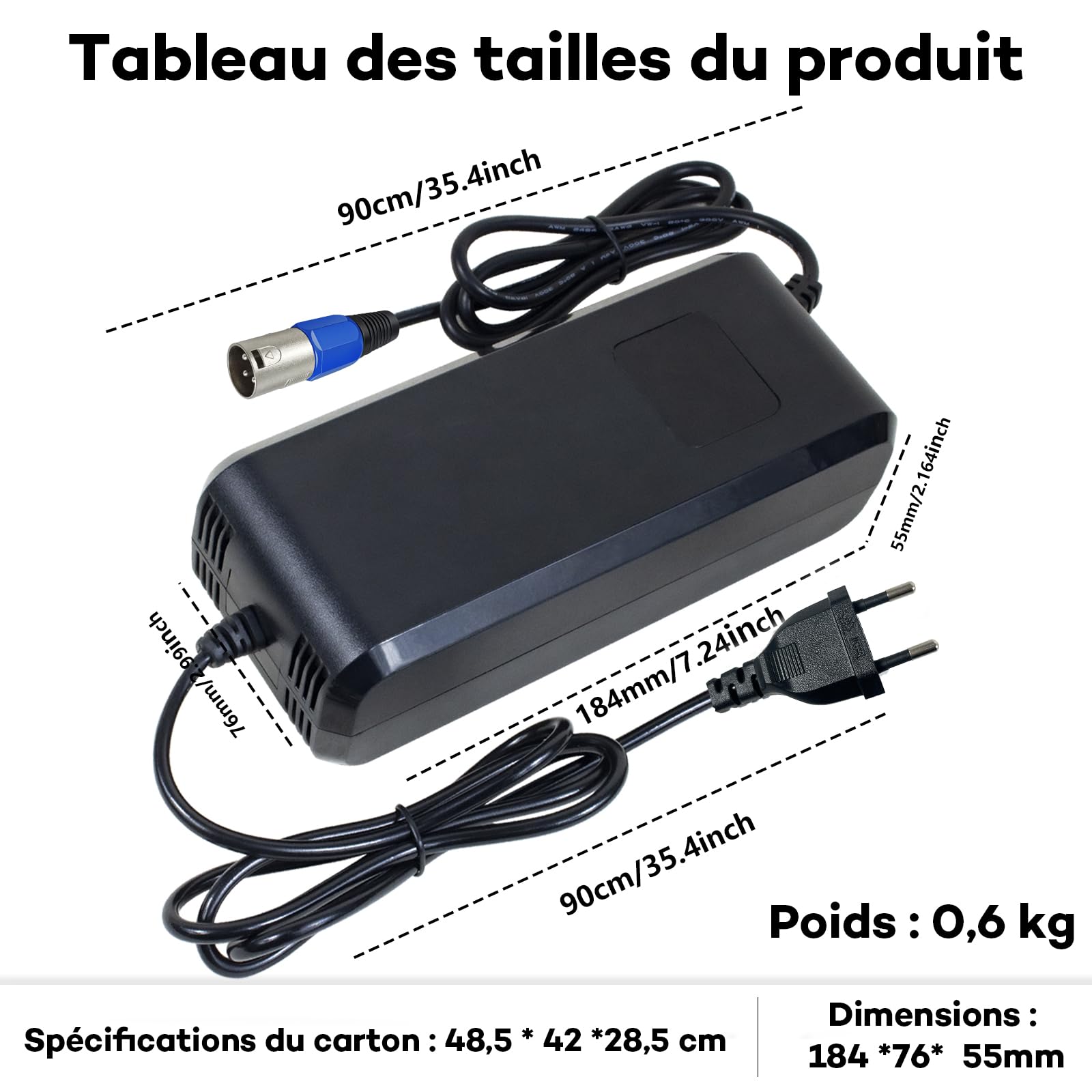 Cargador 29,4 V 5 A XLR para batería de iones de litio de 24 V – Silla de ruedas y Scooter de movilidad con pantalla LED