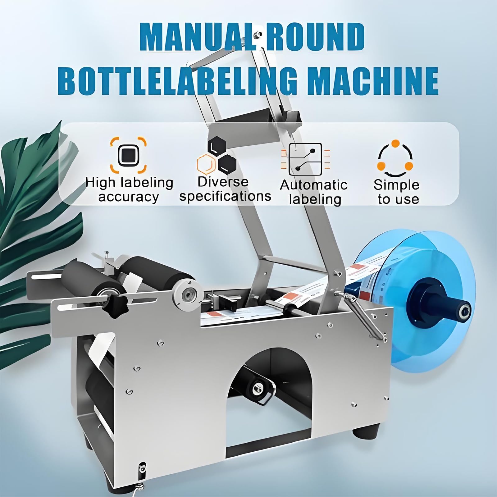 Etichettatrice semiautomatica per bottiglie rotonde, etichettatrice manuale per contenitori, diametro 15-120 mm, 20-40 pezzi/min, per cosmetici bevande alimentari