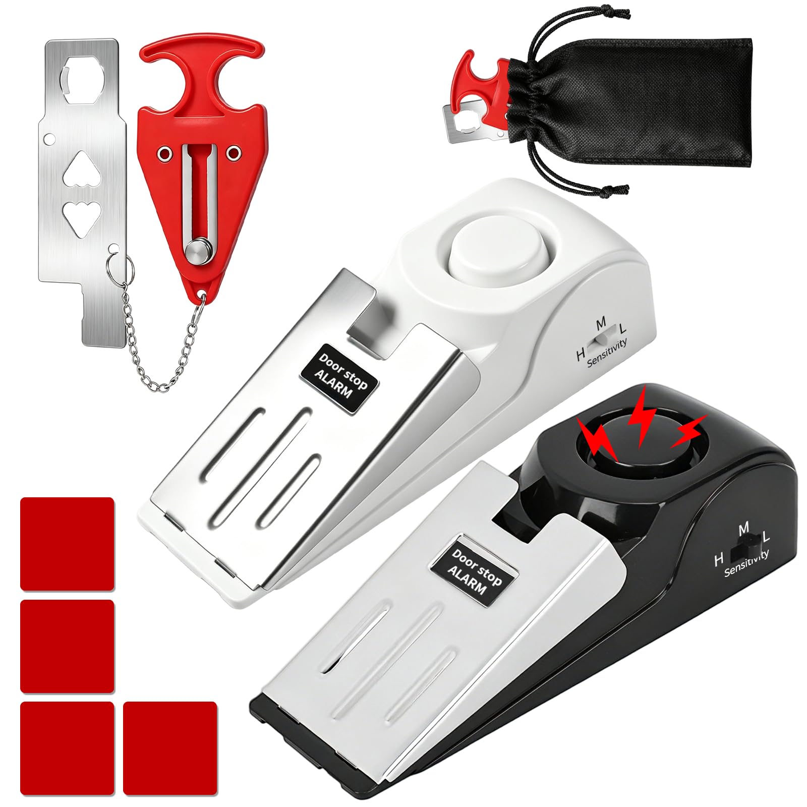 3Pack Portable Door Lock & Door Stop Alarm, Door Stopper with 120db Loud Security Alarm Dual Protection Security Door Kit for Traveling Hotel Door Lock Travel Safety