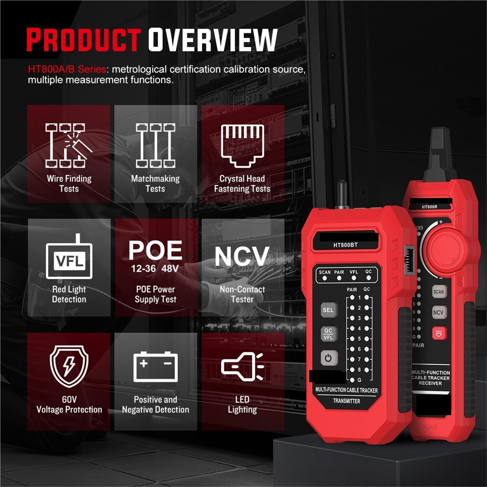 Netzwerkkabeltester, HT800A/B Netzwerkkabeltester, PoE-Anti-Interferenz-Finder, Multifunktional,für Netzwerkkabel(HT800A)